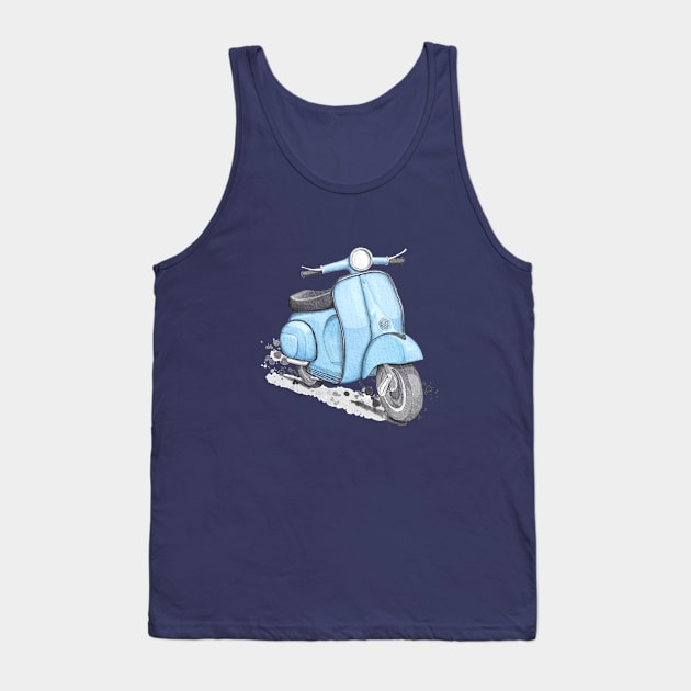 Blue classic vintage scooter. Blue background. Tank Top by Magic Mouse Illustration